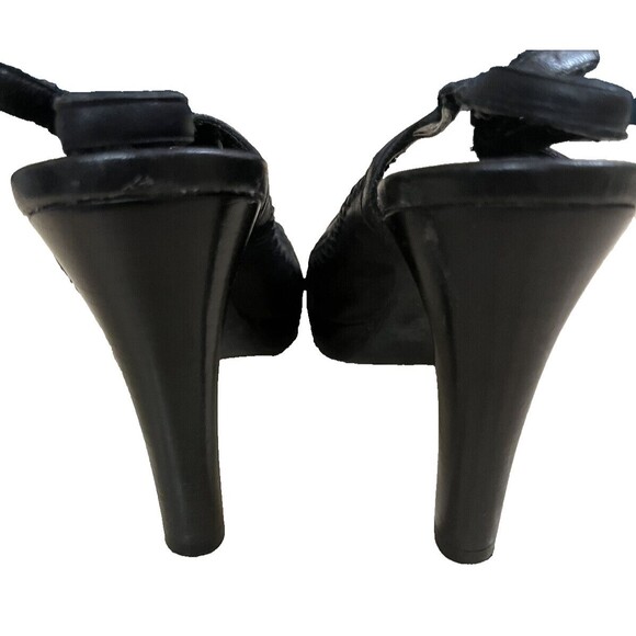 Cathy Jean Shoes Leather Open Toe Block High Heel Strappy Sandal Vintage Black 7 - Picture 4 of 5